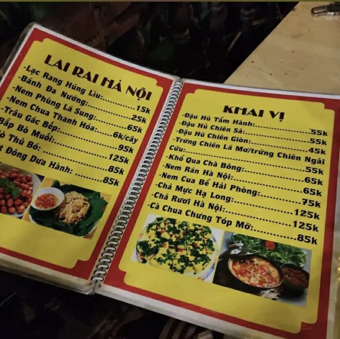 Menu của Mủn Quán – Bắc Vị (nguồn: Internet)