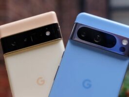 Điện thoại Pixel 6 Pro phiên bản màu vàng Sorta Sunny (bên trái) (Ảnh: Internet)