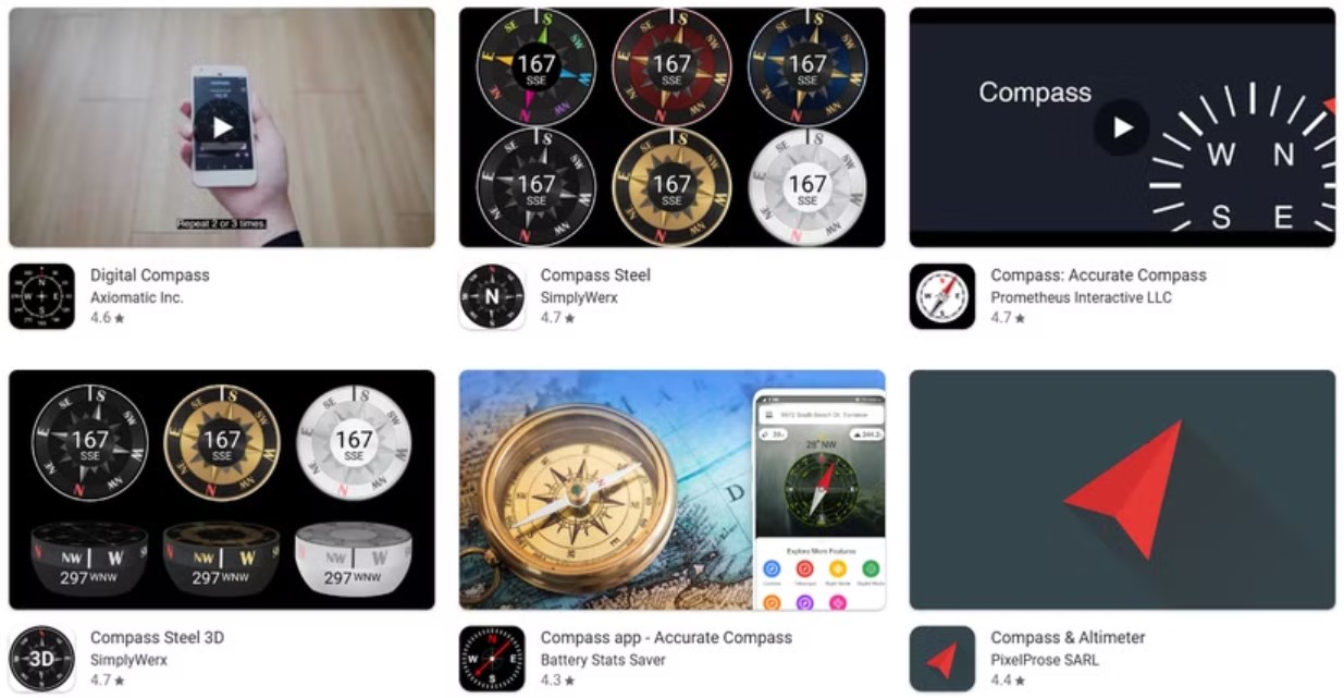 Có rất nhiều ứng dụng la bàn dành cho điện thoại trên cửa hàng ứng dụng (Ảnh: Internet)