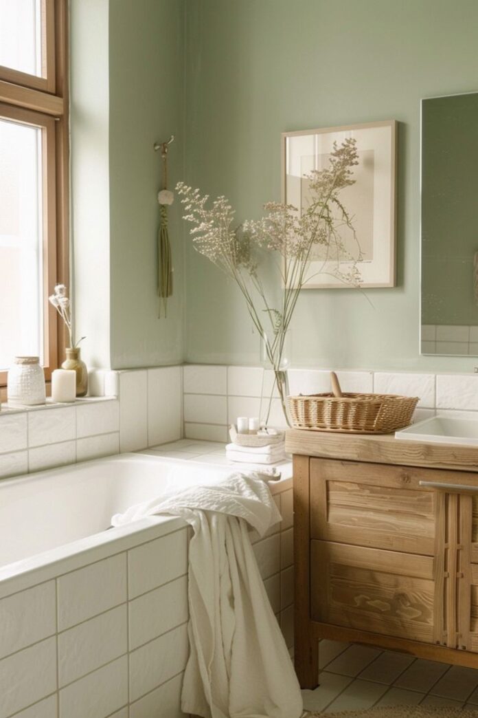 Phòng tắm màu xanh lá cây xô thơm