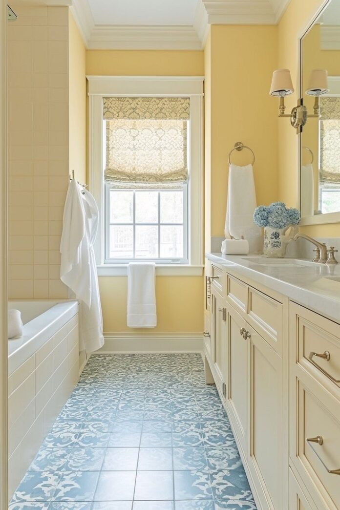 Phòng tắm màu vàng nhạt