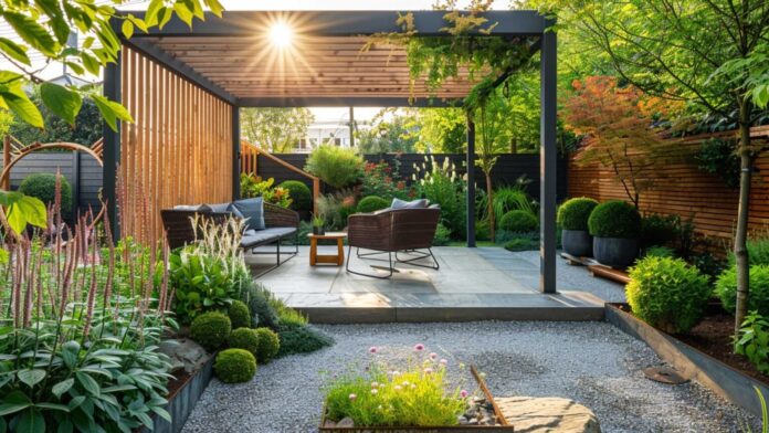 Sân vườn được sắp xếp gọn gàng