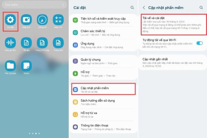 Các bước cập nhật phần mềm trên thiết bị Samsung (Ảnh: Internet)