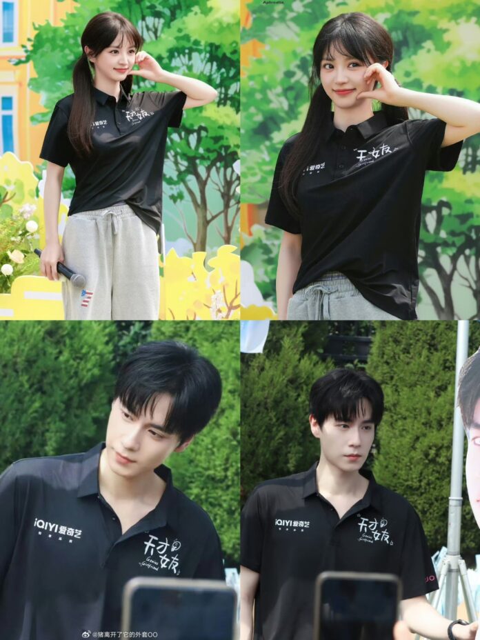 Điền Hi Vi và Hồ Nhất Thiên trong lễ khai máy (nguồn: internet)