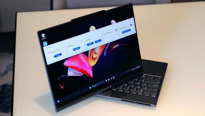 Một mẫu laptop ý tưởng của Lenovo với màn hình xoay (Ảnh: Internet) Một mẫu laptop ý tưởng của Lenovo với màn hình xoay (Ảnh: Internet)