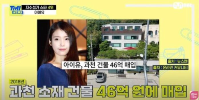 IU cũng sở hữu một tòa nhà tại Gwacheon trị giá khoảng 4,6 tỷ won (gần 4 triệu USD) vào năm 2018 và mua một căn nhà nghỉ ở vùng quê Yangpyeong cho gia đình, trị giá khoảng 3 tỷ won (2,6 triệu USD).