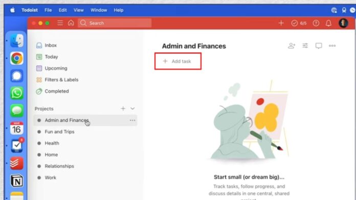 Giao diện của ứng dụng Todoist (Nguồn: Internet)