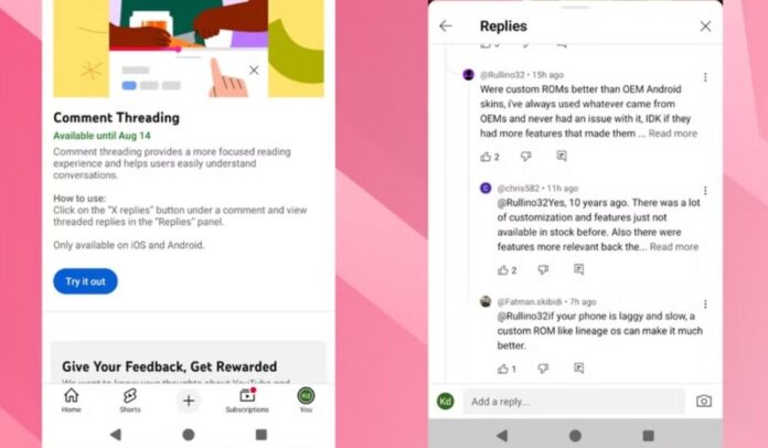 Giao diện bình luận theo luồng trên YouTube (Ảnh: Internet) Giao diện bình luận theo luồng trên YouTube (Ảnh: Internet)