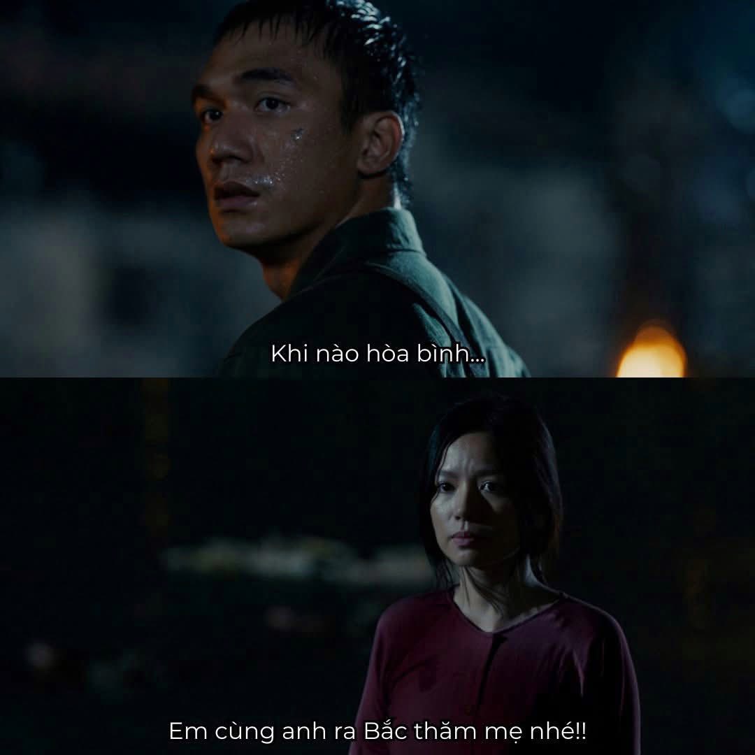 "Ngày hòa bình, em cùng anh ra Bắc thăm mẹ nhé" - câu nói kinh điển trong Mưa Đỏ (nguồn: internet)