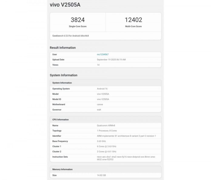 Điểm Geekbench của iQOO 15 (Ảnh: Internet)