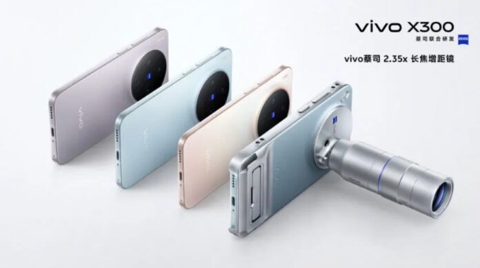 Điện thoại vivo X300 với bộ chuyển đổi camera tele ZEISS 2.35x (Ảnh: Internet) Điện thoại vivo X300 với bộ chuyển đổi camera tele ZEISS 2.35x (Ảnh: Internet)