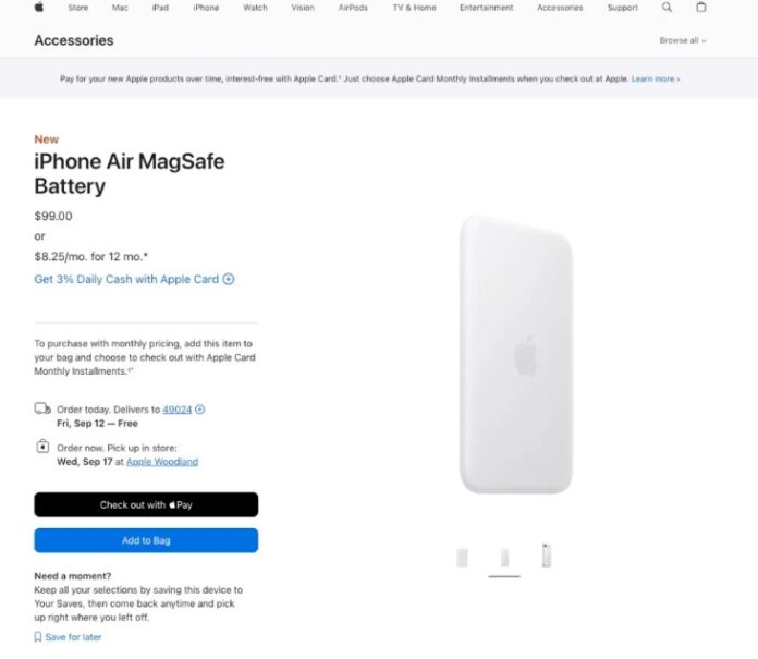 Pin MagSafe của iPhone Air trên trang web của Apple (Ảnh: Internet)