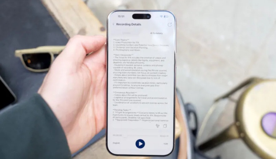 Ứng dụng trên Kính AI Dymesty hiển thị tóm tắt cuộc họp (Ảnh: Internet)