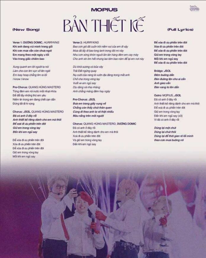 Lời bài hát "Bản Thiết Kế" (nguồn: internet)