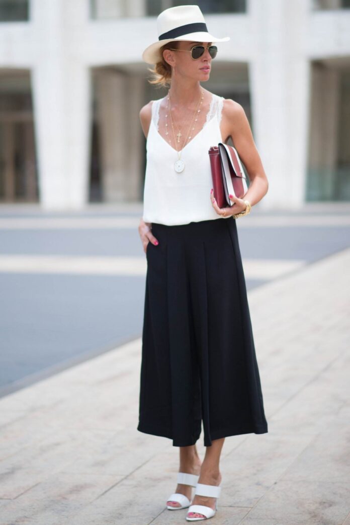 Giày mules phối quần culottes