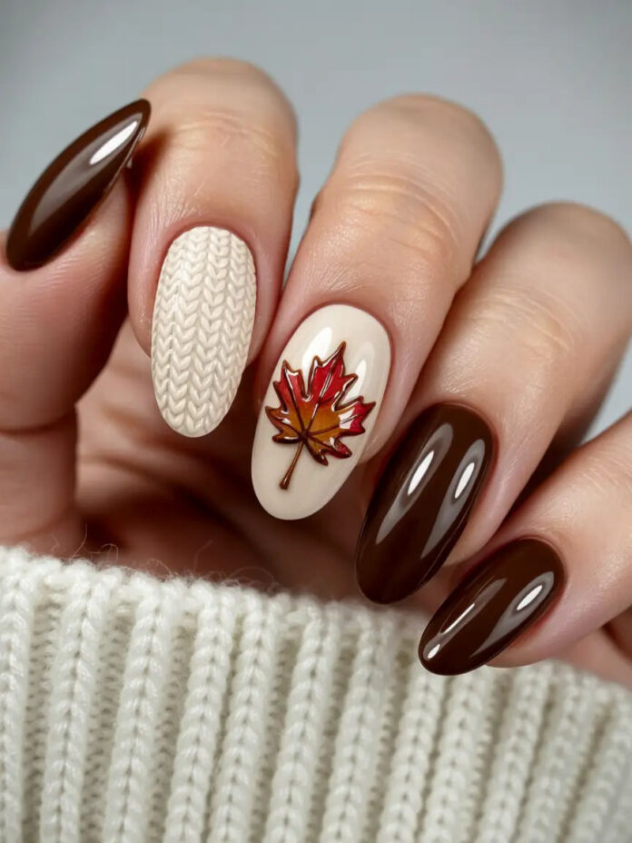 Mẫu nail tay đẹp tone nâu cam ấm áp (Ảnh: Internet)