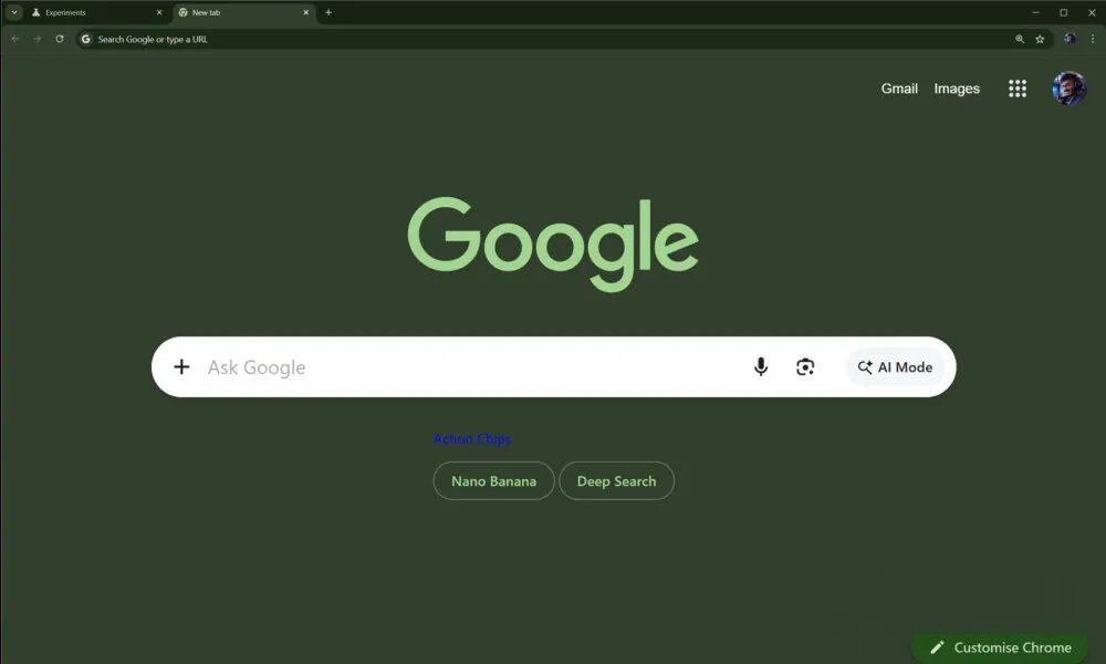 Nút mới Nano Banana và Deep Search xuất hiện trong ô tìm kiếm của Chrome Canary với Chế độ AI ở Chế độ tối (Ảnh: Internet) Nút mới Nano Banana và Deep Search xuất hiện trong ô tìm kiếm của Chrome Canary với Chế độ AI ở Chế độ tối (Ảnh: Internet)