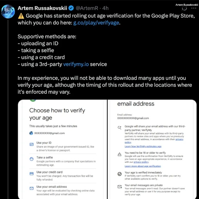 Yêu cầu xác minh độ tuổi người dùng trên Play Store (Ảnh: Internet) Yêu cầu xác minh độ tuổi người dùng trên Play Store (Ảnh: Internet)