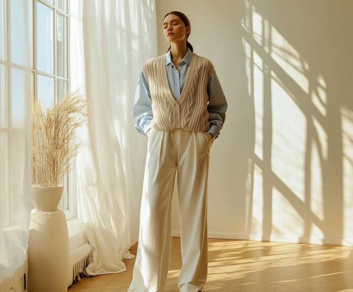 Áo gile len mặc ngoài áo sơ mi