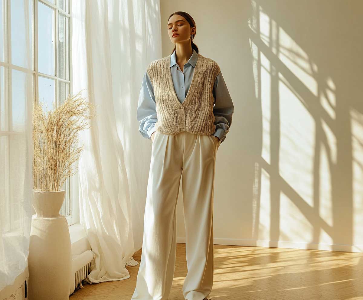 Áo gile len mặc ngoài áo sơ mi