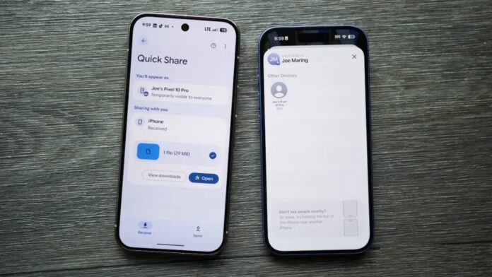 Tính năng Quick Share trên điện thoại Pixel, bên cạnh iPhone có tính năng AirDrop (Ảnh: Internet)