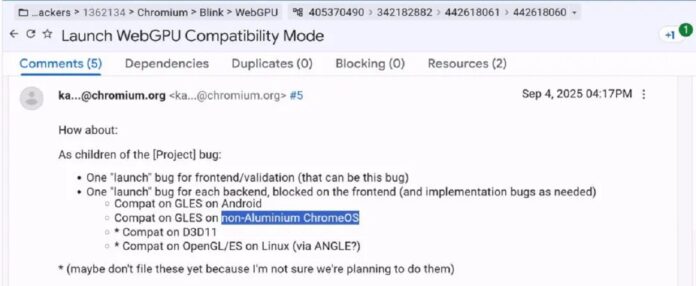 Thông tin về ChromeOS không phải Aluminum (Ảnh: Internet)