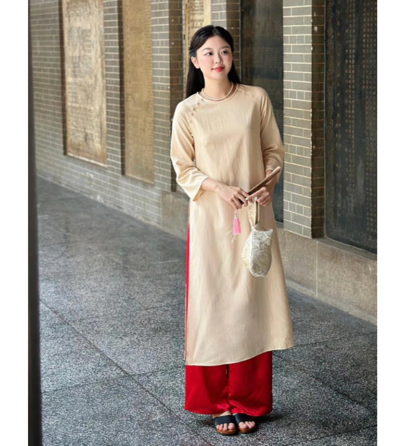 Áo dài nữ truyền thống cách tân Châu Hoa chất liệu linen