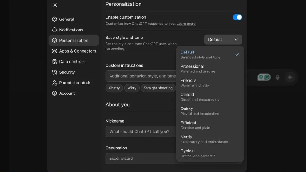 Các tính cách của ChatGPT 5.1 (Ảnh: Internet)