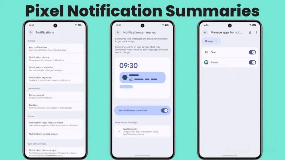 Cài đặt tính năng tóm tắt thông báo bằng AI trên điện thoại Pixel (Ảnh: Internet)