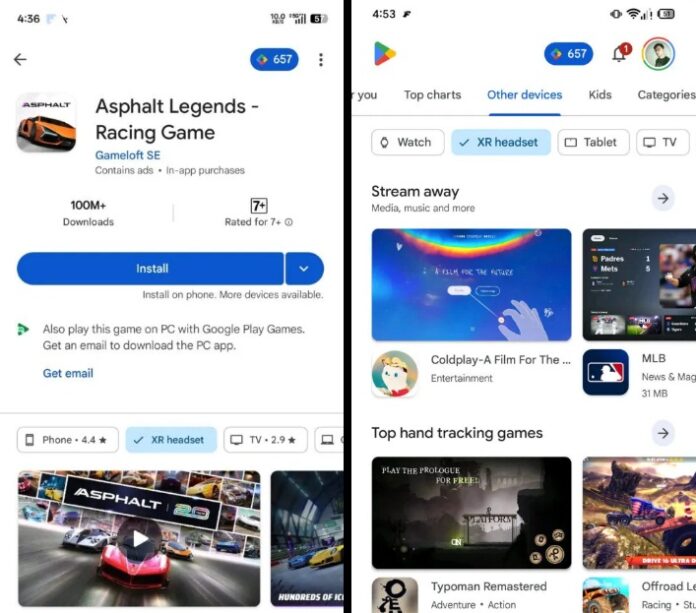 Những thay đổi của Google Play Store dành cho thiết bị XR (Ảnh: Internet)