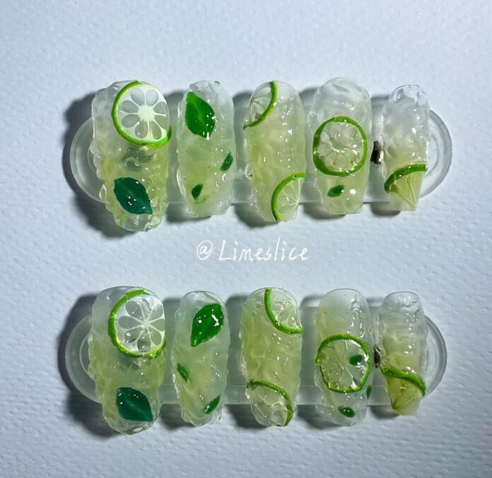 Nail ombre chanh xanh tươi mát