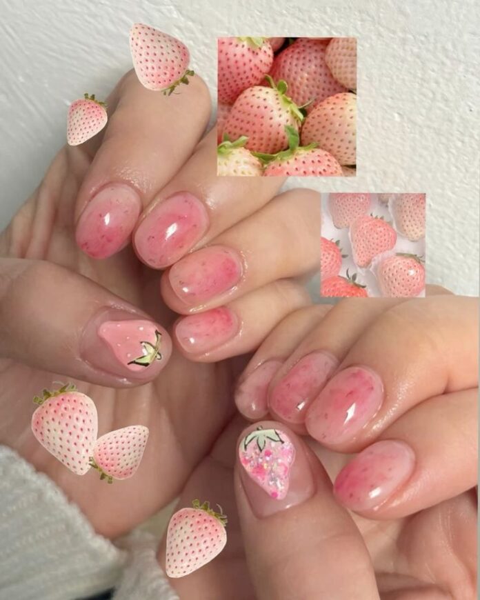 Nail ombre giống trái dâu ngọt ngào