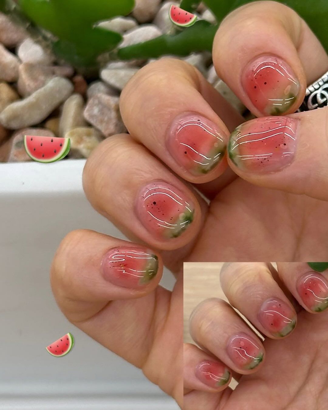 Nail ombre dưa hấu