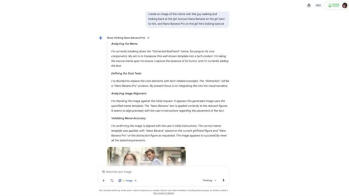 Quy trình suy nghĩ của Nano Banana Pro trên web (Ảnh: Internet)