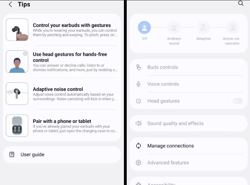 Điều khiển bằng cử chỉ đầu trên tai nghe Galaxy Buds 4 Pro (Ảnh: Internet)