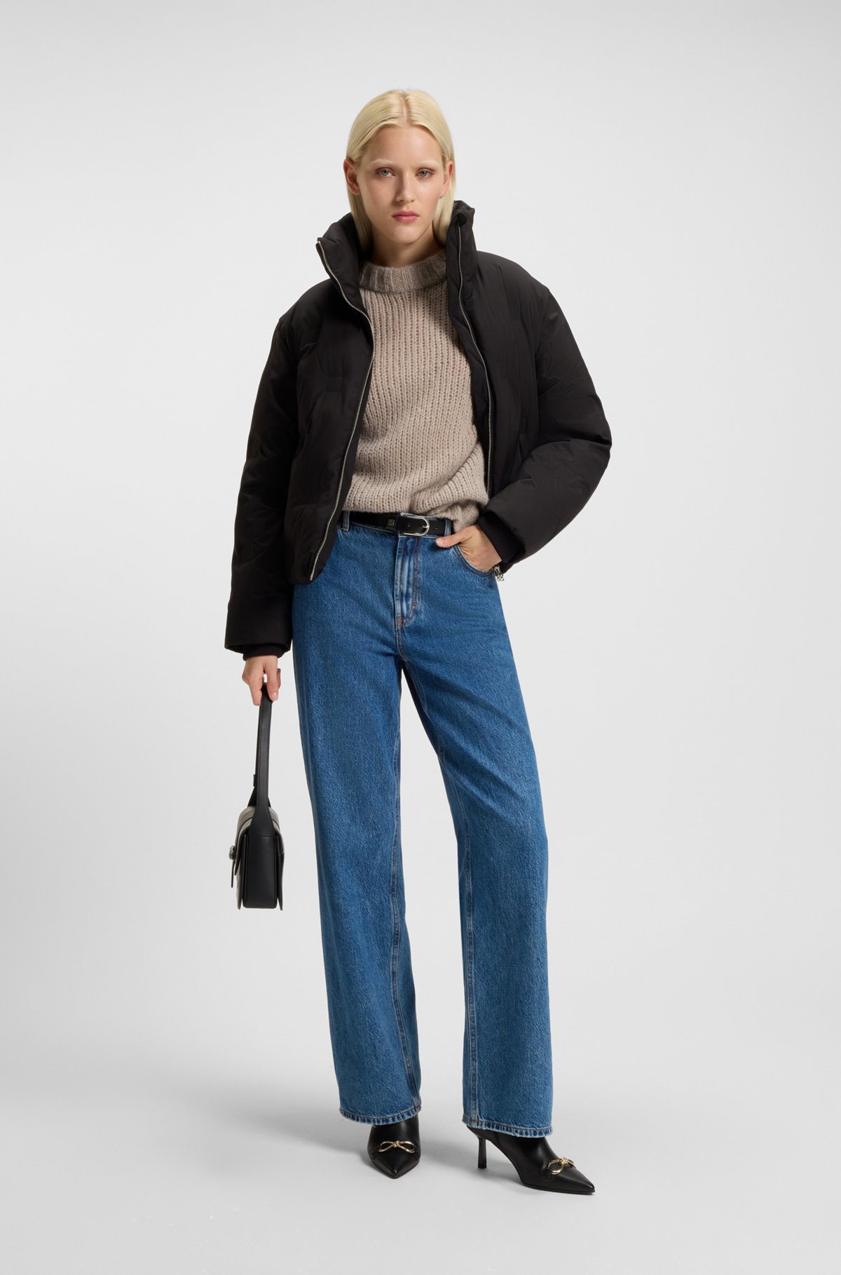 Áo len cổ lọ + áo khoác phao