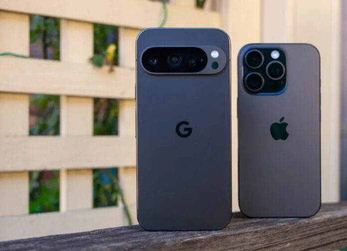iPhone 16 Pro bên cạnh điện thoại Pixel 9 Pro (Ảnh: Internet) iPhone 16 Pro bên cạnh điện thoại Pixel 9 Pro (Ảnh: Internet)