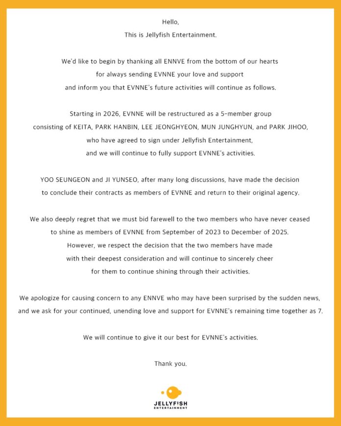 Thông báo từ Jellyfish Entertainment (Ảnh: Internet)