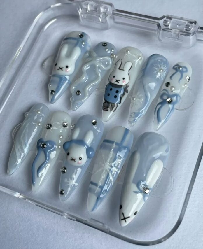 Nail thỏ màu xanh siêu cute