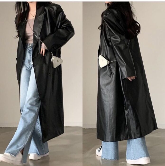 Cách phối áo khoác dài nữ chất liệu da