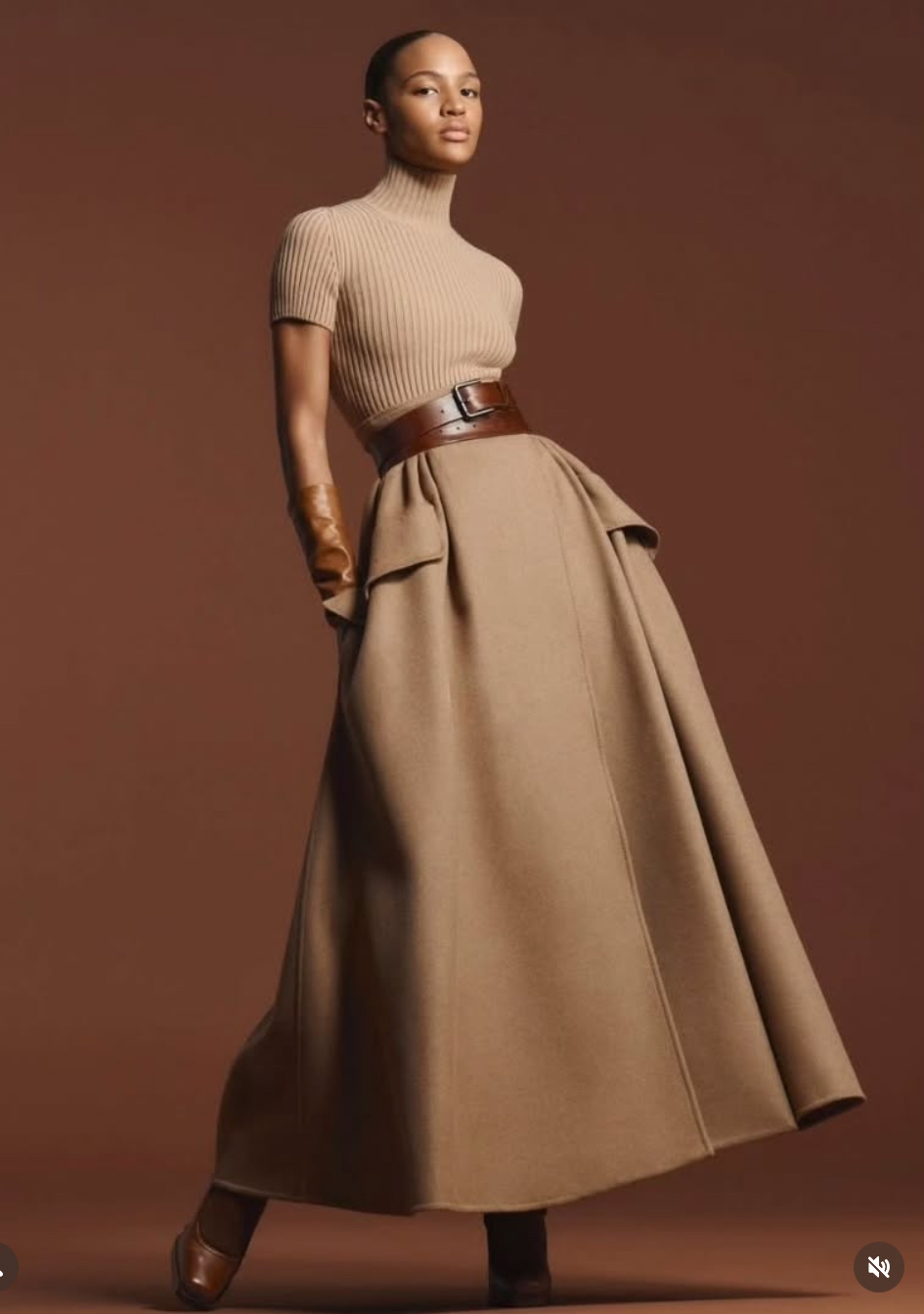 Chân váy dài phối áo len ôm sát