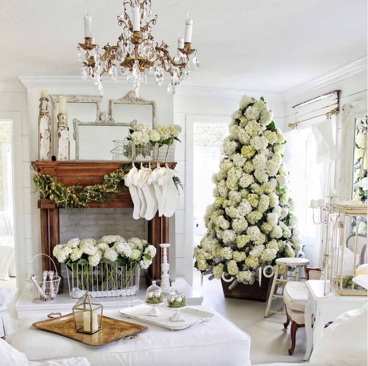 Trang trí bằng hoa cẩm tú cầu trắng