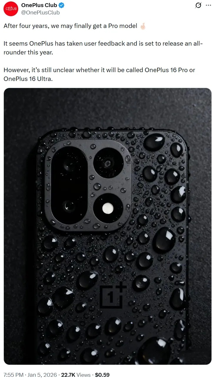 Tài khoản OnePlus Club tiết lộ về mẫu điện thoại OnePlus 16 Pro hoặc OnePlus 16 Ultra (Ảnh: Internet)