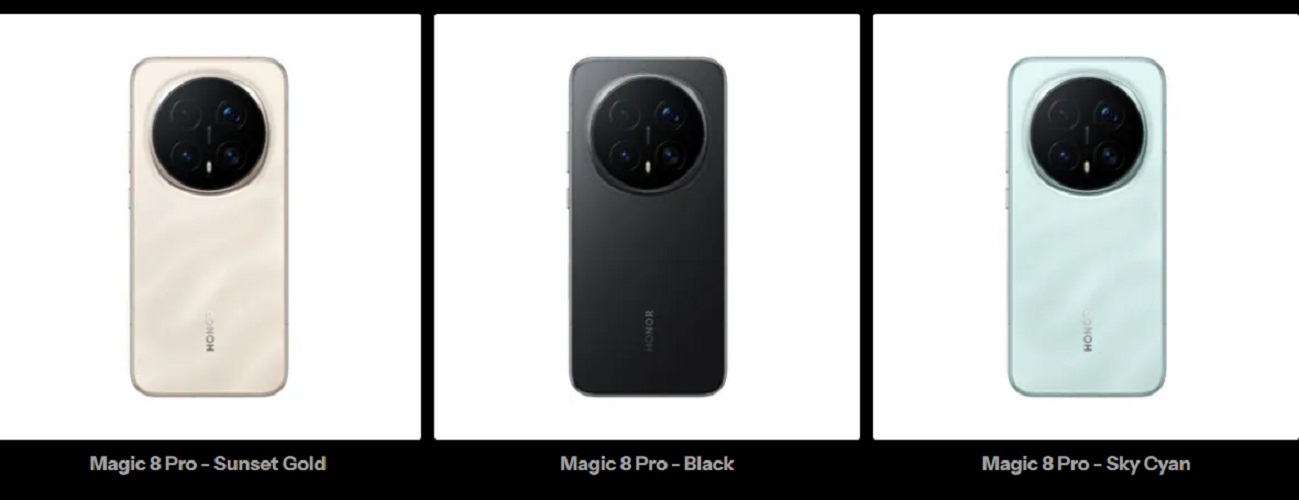Điện thoại Magic 8 Pro màu Vàng Hoàng Hôn, Đen Nửa Đêm, Xanh Lam (Ảnh: Internet)