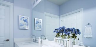 màu sơn phòng tắm thịnh hành trong năm 2026 Màu xanh tím