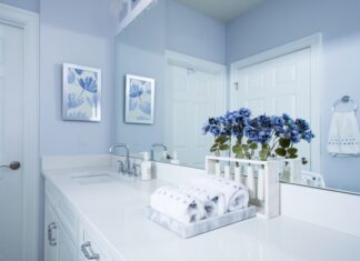 màu sơn phòng tắm thịnh hành trong năm 2026 Màu xanh tím