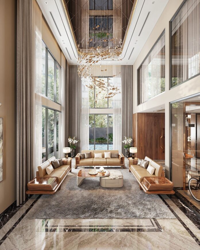 Sự kết hợp giữa bố cục giao lưu và điểm nhấn trên cao mang lại cảm giác có chủ đích, hiện đại và rất “đúng trend”