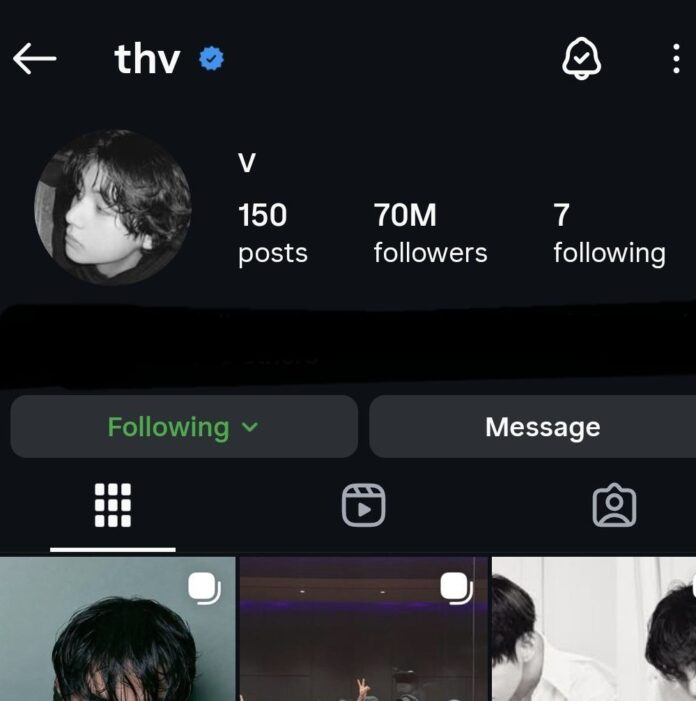 Tài khoản Instagram cá nhân @thv của V đã chính thức cán mốc 70 triệu người theo dõi