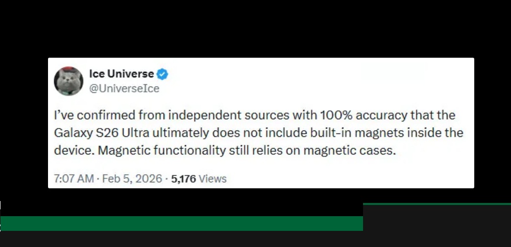 Ice Universe tiết lộ dòng điện thoại Galaxy S26 sẽ không có nam châm tích hợp (Ảnh: Internet)