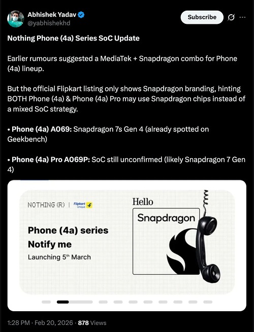 Tiết lộ về chip của điện thoại Nothing Phone 4a (Ảnh: Internet)